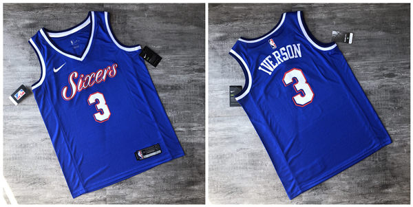 76ers 3 Allen Iverson Blue Printed Nike Swingman Jersey