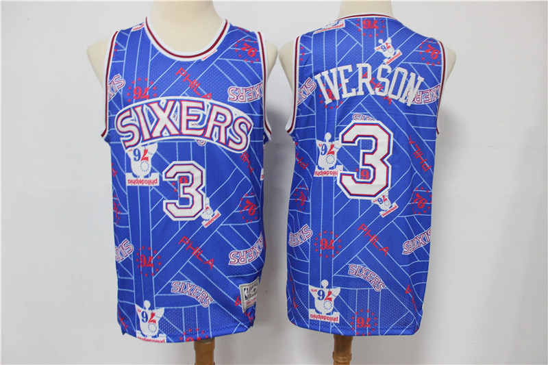 76ers 3 Allen Iverson Blue Tear Up Pack Hardwood Classics Swingman Jersey