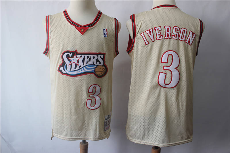 76ers 3 Allen Iverson Cream Hardwood Classics Jersey