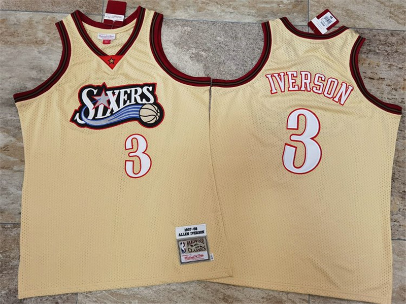 76ers 3 Allen Iverson Gold 1997 98 Hardwood Classics Jersey