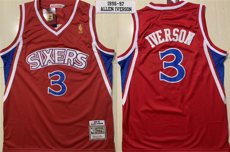 76ers 3 Allen Iverson Red 1996 1997 Hardwood Classics Jersey