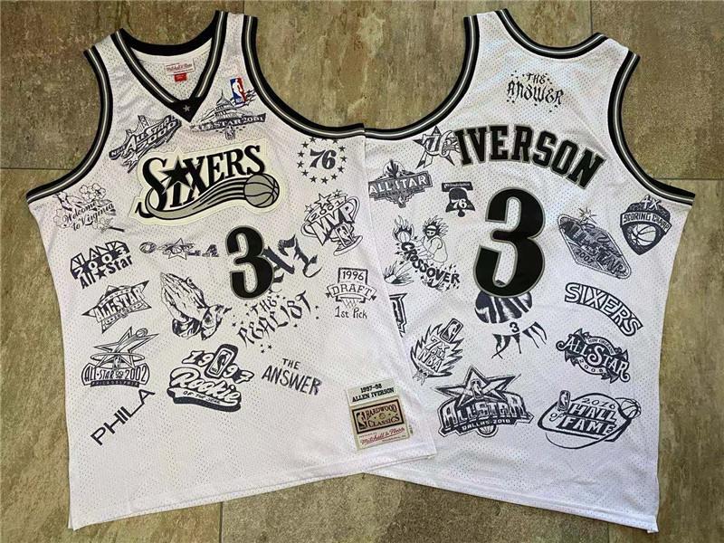 76ers 3 Allen Iverson White 1997 98 Hardwood Classics Jersey