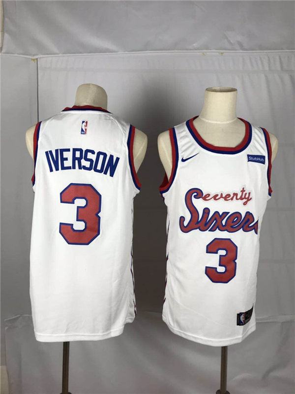 76ers 3 Allen Iverson White Nike Throwback Swingman Jersey