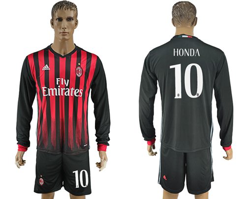 AC Milan 10 Honda Home Long Sleeves Soccer Club Jersey