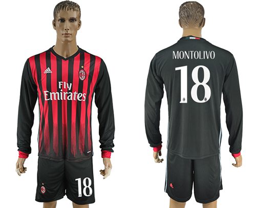 AC Milan 18 Montolivo Home Long Sleeves Soccer Club Jersey