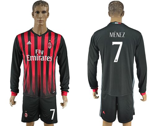 AC Milan 7 Menez Home Long Sleeves Soccer Club Jersey