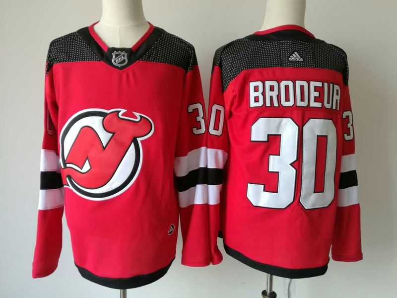  Devils #30 Martin Brodeur Red with Black 2017 2018  Hockey Stitched NHL Jersey