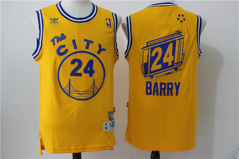  Golden State Warriors 24 Rick Barry Gold Throwback The City Stitched NBA Jersey