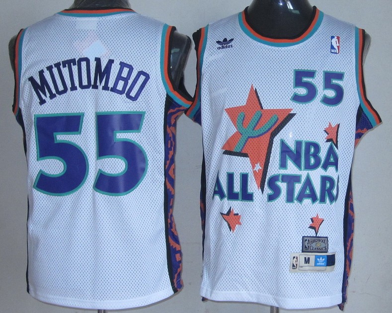 NBA 1995 All Star Denver Nuggets 55 Dikembe Mutombo Swingman Throwback White Jersey