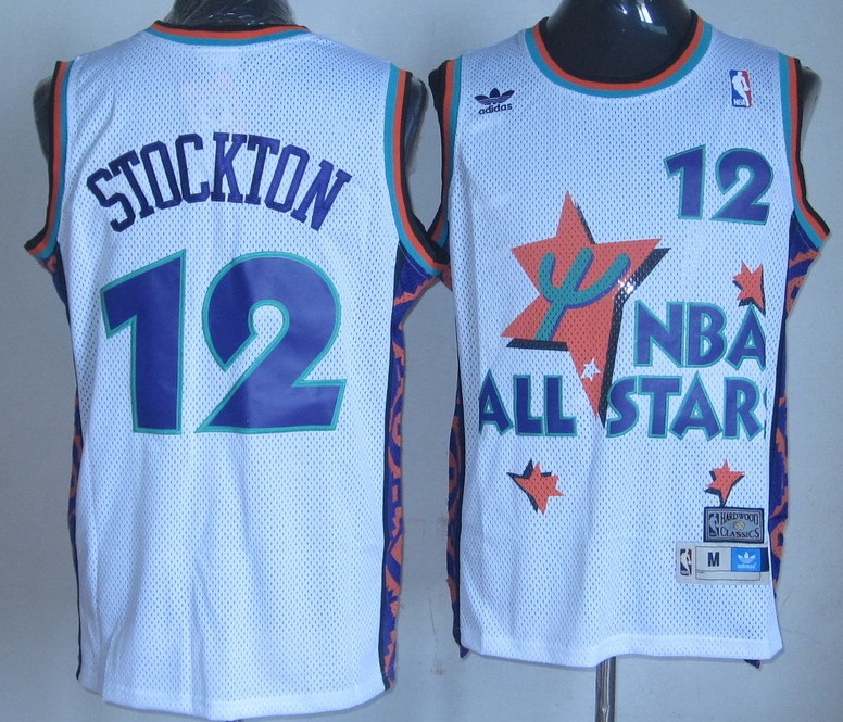  NBA 1995 All Star Utah Jazz 12 John Stockton Swingman Throwback White Jersey