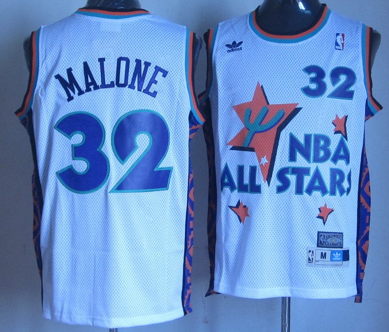  NBA 1995 All Star Utah Jazz 32 Karl Malone Swingman Throwback White Jersey