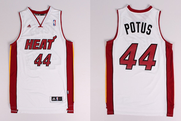  NBA 2013 2014 Miami Heat 44 Barack Obama Potus Nickname White Jersey