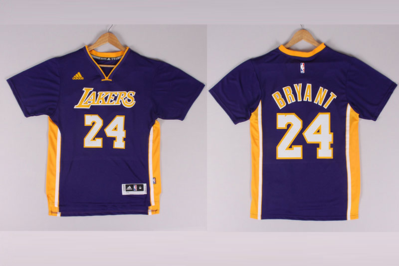  NBA 2014 2015 Los Angeles Lakers 24 Kobe Bryant New Revolution 30 Swingman Purple Jerseys with Sleeve