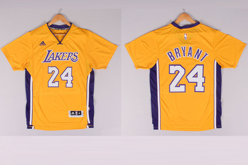  NBA 2014 2015 Los Angeles Lakers 24 Kobe Bryant New Revolution 30 Swingman Yellow Jerseys with Sleeve