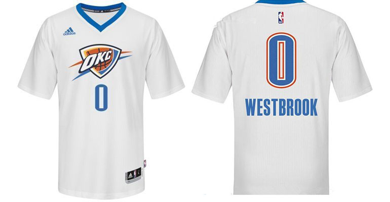  NBA 2014 2015 Oklahoma City Thunder 0 Russell Westbrook New Revolution 30 Swingman White Jerseys with Sleeve