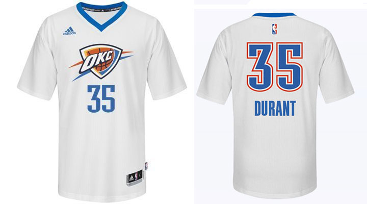  NBA 2014 2015 Oklahoma City Thunder 35 Kevin Durant New Revolution 30 Swingman White Jerseys with Sleeve