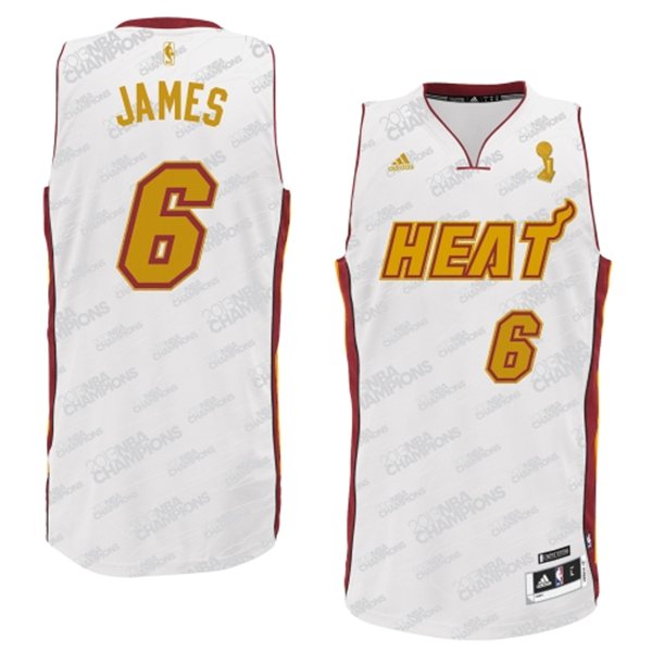  NBA 6 LeBron James Miami Heat Trophy Banner Fashion Swingman White Jersey