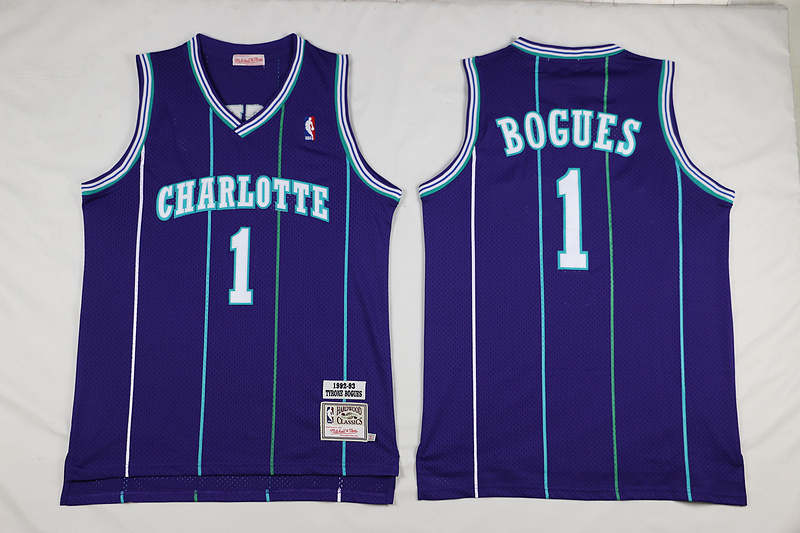  NBA Charlotte Hornets 1 Tyrone Bogues Throwback Soul Swingman Purple Jersey