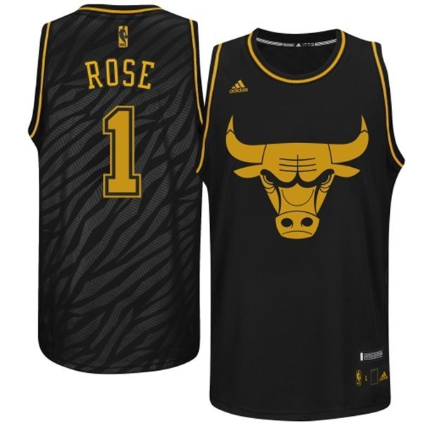  NBA Chicago Bulls 1 Derrick Rose Static Fashion Swingman Black Gold Jerseys