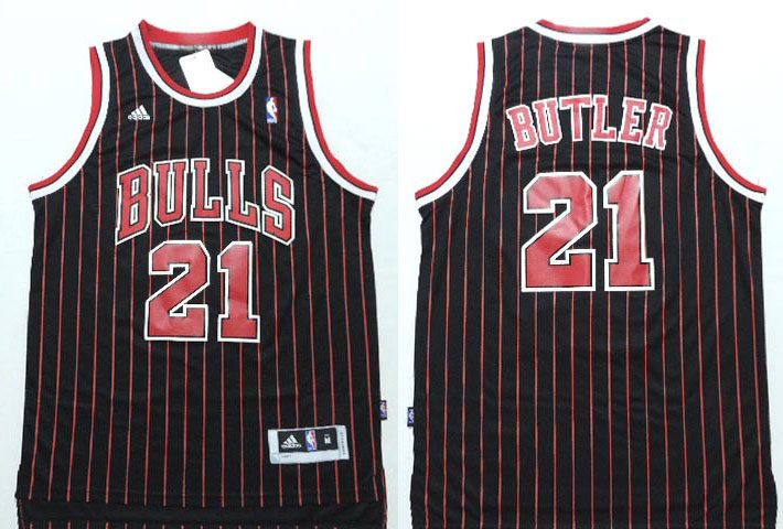  NBA Chicago Bulls 21 Jimmy Butle New Revolution 30 Swingman Black Red Stripe Jersey