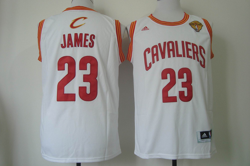  NBA Cleveland Cavaliers 23 Lebron James New Revolution 30 Swingman Road White Jersey 2015 NBA Finals Patch