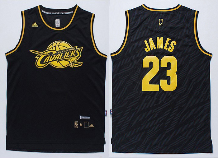  NBA Cleveland Cavaliers 23 Lebron James Static Fashion Swingman Black Gold Jerseys