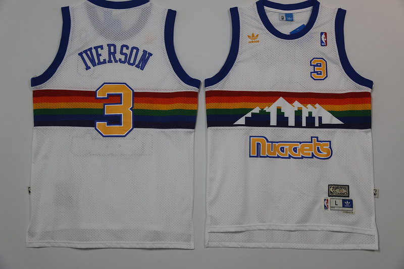  NBA Denver Nuggets 3 Allen Iverson Swingman Throwback White Jersey