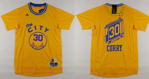  NBA Golden State Warriors 30 Stephen Curry The City Hardwood Classic Swingman Yellow Jersey with Sleeve