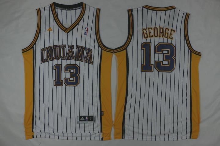  NBA Indiana Pacers 13 Paul George New Rev30 Swingman Throwback White Jerseys