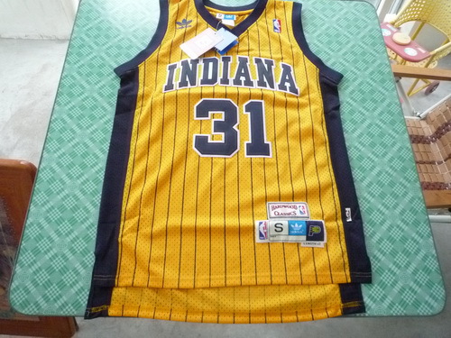  NBA Indiana Pacers 31 Reggie Miller New Rev30 Swingman Throwback Yellow Jersey