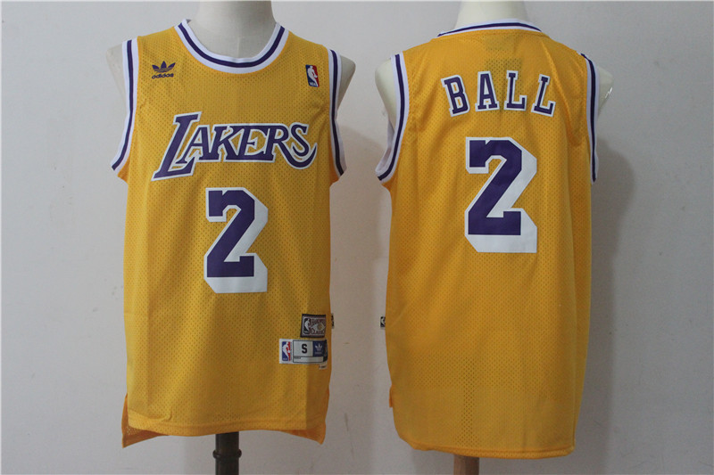  NBA Los Angeles Lakers #2 Lonzo Ball New Rev30 Swingman Throwback Yellow Jersey