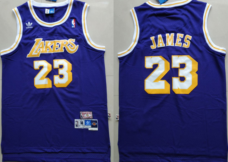  NBA Los Angeles Lakers #23 LeBron James Purple Swingman Stitched NBA Throwback Jersey
