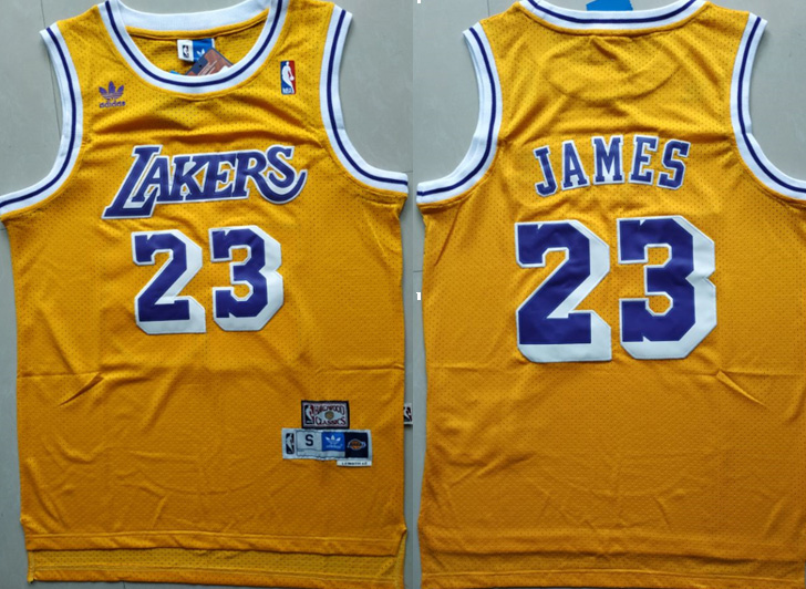  NBA Los Angeles Lakers #23 LeBron James Yellow Swingman Stitched NBA Throwback Jersey