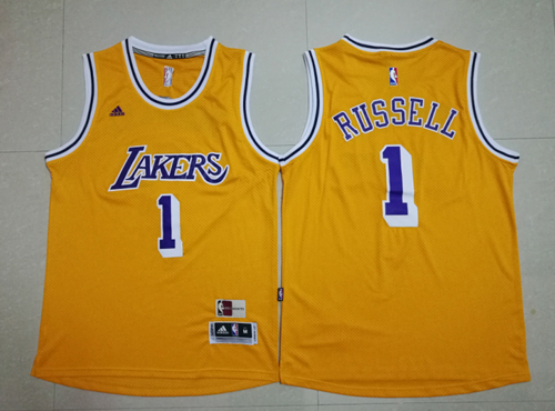  NBA Los Angeles Lakers 1 D Angelo Russell  Jersey Throwback Basketball Yellow Jersey