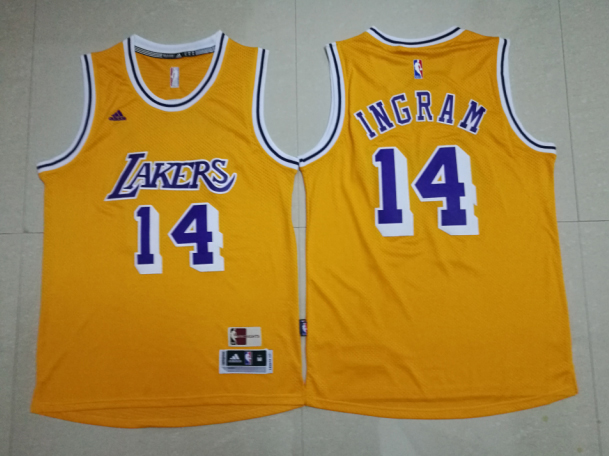  NBA Los Angeles Lakers 14 Brandon Ingram Jersey Throwback Basketball Yellow Jersey