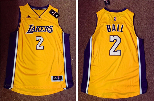  NBA Los Angeles Lakers 2 Lonzo Ball Jersey New Revolution 30 Swingman Yellow Jersey