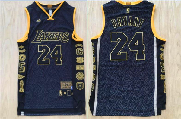  NBA Los Angeles Lakers 24 Kobe Bryant Black Golden NBA Jersey