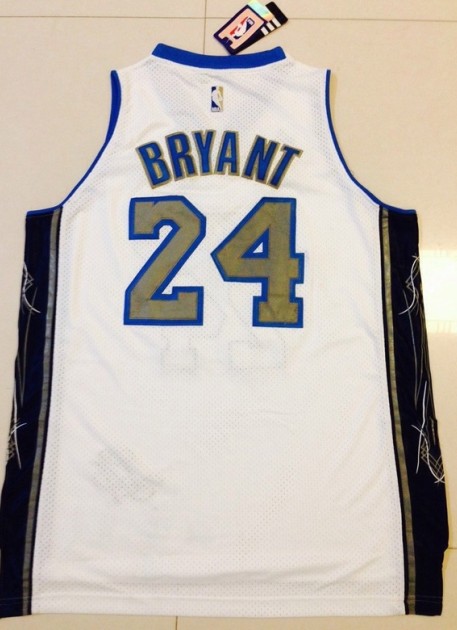  NBA Los Angeles Lakers 24 Kobe Bryant Swingman White Gold Signed Jerseys