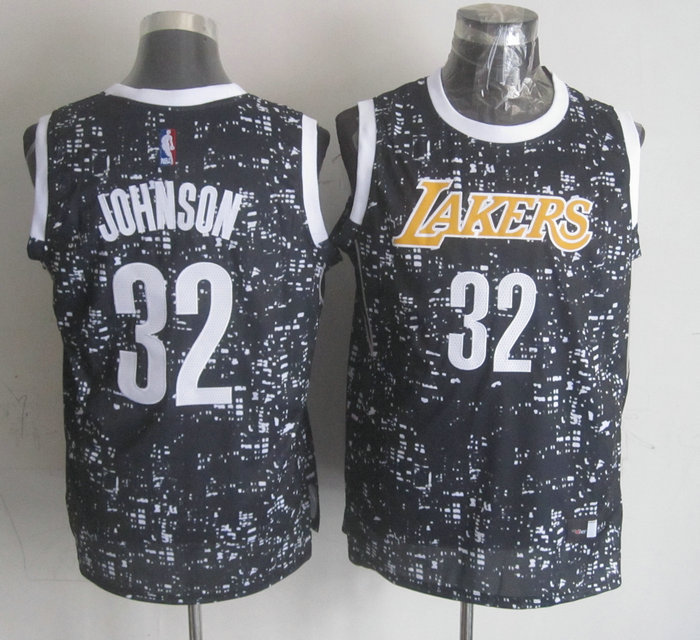  NBA Los Angeles Lakers 32 Magic Johnson Black City Luminous Jersey