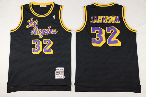  NBA Los Angeles Lakers 32 Magic Johnson New Rev30 Swingman Throwback Black Jersey