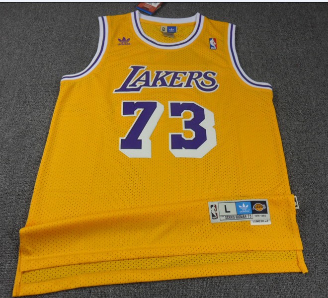  NBA Los Angeles Lakers 73 Dennis Rodman New Rev30 Swingman Throwback Yellow Jersey