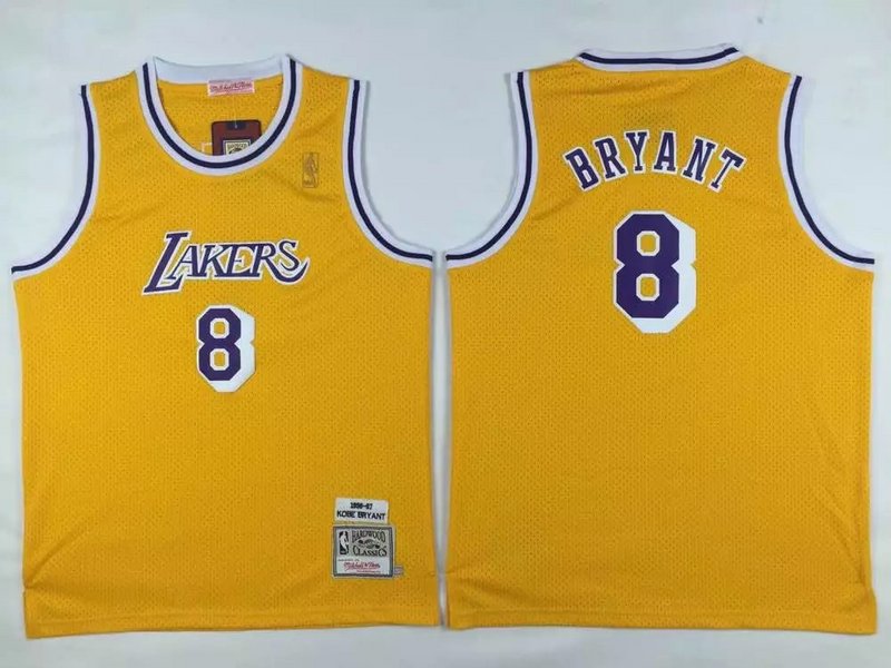 NBA Los Angeles Lakers 8 Kobe Bryant Throwback 1996 1997 New Rev30 Swingman Yellow Kid Jersey