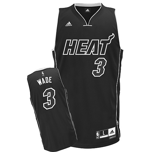  NBA Miami Heat 3 Dwyane Wade Black White Fashion Swingman Jersey