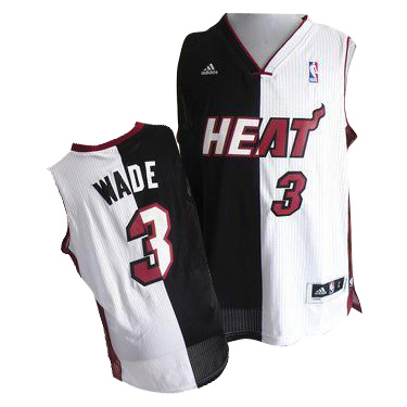  NBA Miami Heat 3 Dwyane Wade Black White Swingman Split Fashion Jersey