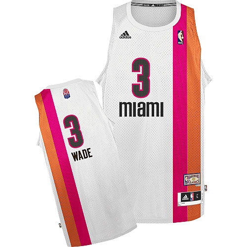  NBA Miami Heat 3 Dwyane Wade Swingman Retro White Rainbow Jersey