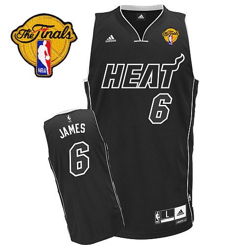  NBA Miami Heat 6 LeBron James Black White Fashion Swingman Jersey 2012 NBA Finals Patch