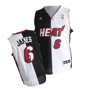  NBA Miami Heat 6 LeBron James Black White Swingman Split Fashion Jersey