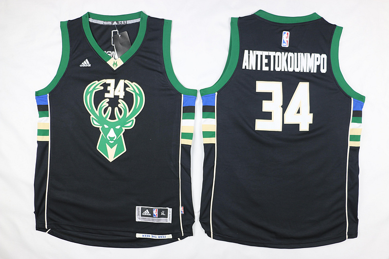  NBA Milwaukee Bucks 34 Giannis Antetokounmpo Kid jersey New Revolution 30 Swingman Road Black Youth Jersey