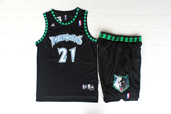  NBA Minnesota Timberwolves 21 Kevin Garnett Swingman Black Jersey & Shorts Suit