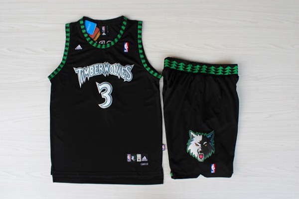  NBA Minnesota Timberwolves 3 Stephon Marbury Throwback Soul Swingman Black Jersey & Shorts Suit